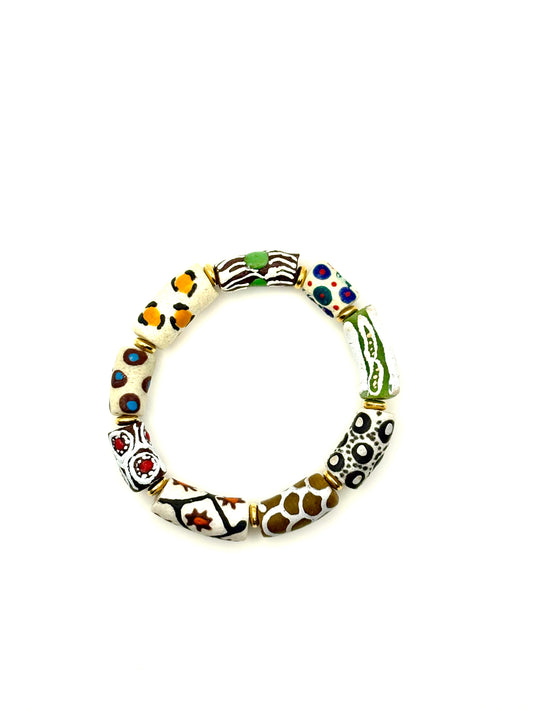 Hand Painted Glass Bead Bracelet