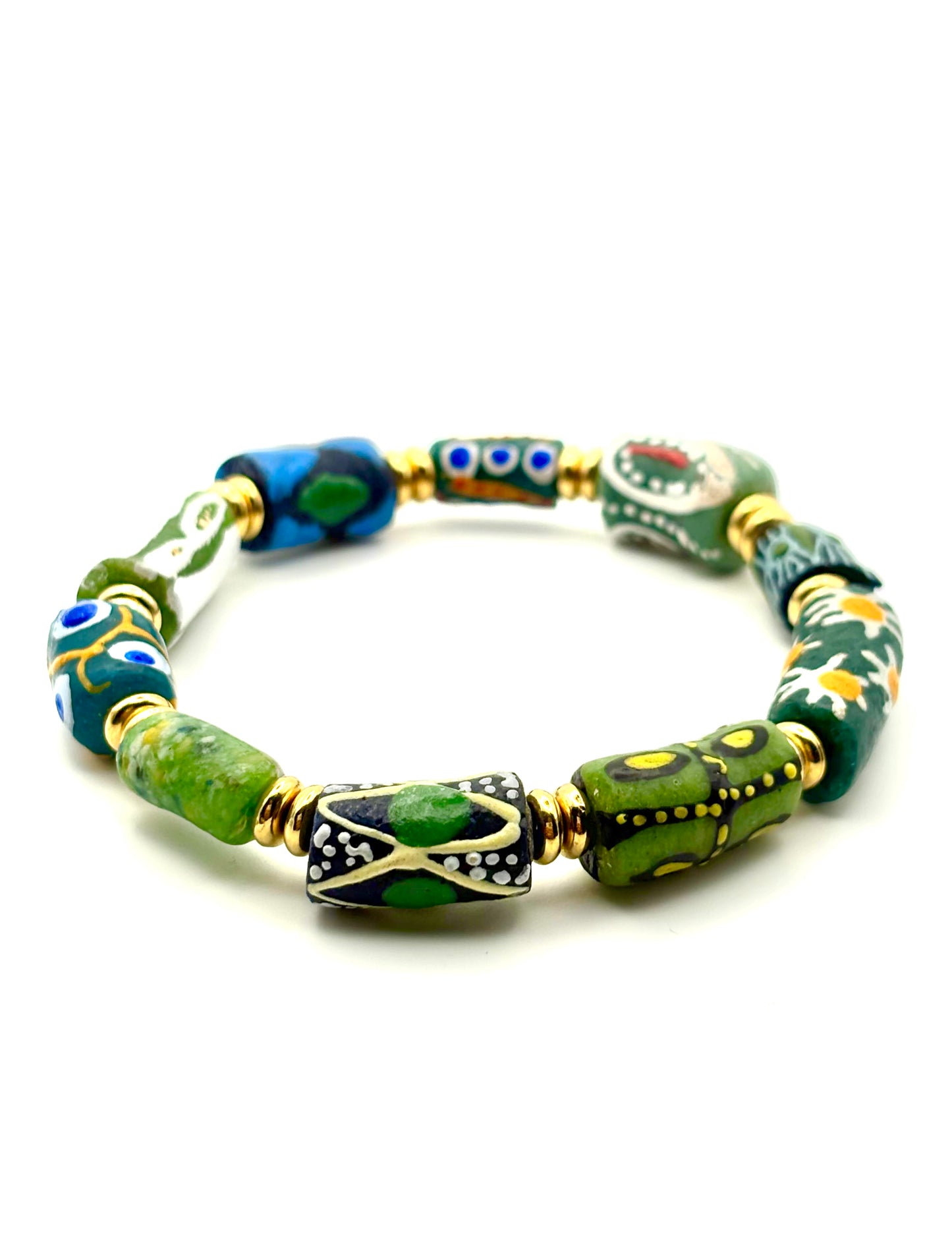 Hand Painted Glass Bead Bracelet