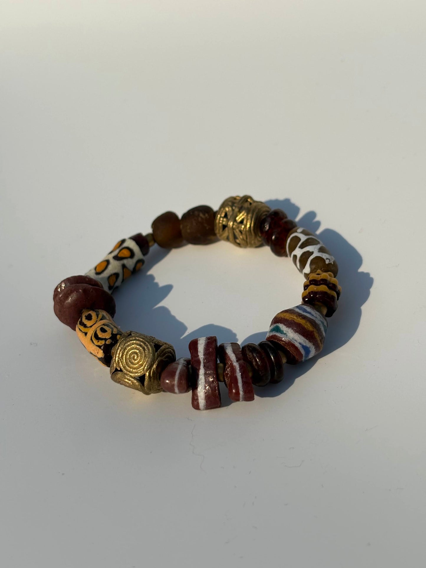 Recycled Glass and Brass Bead Bracelet - Vacation Edit