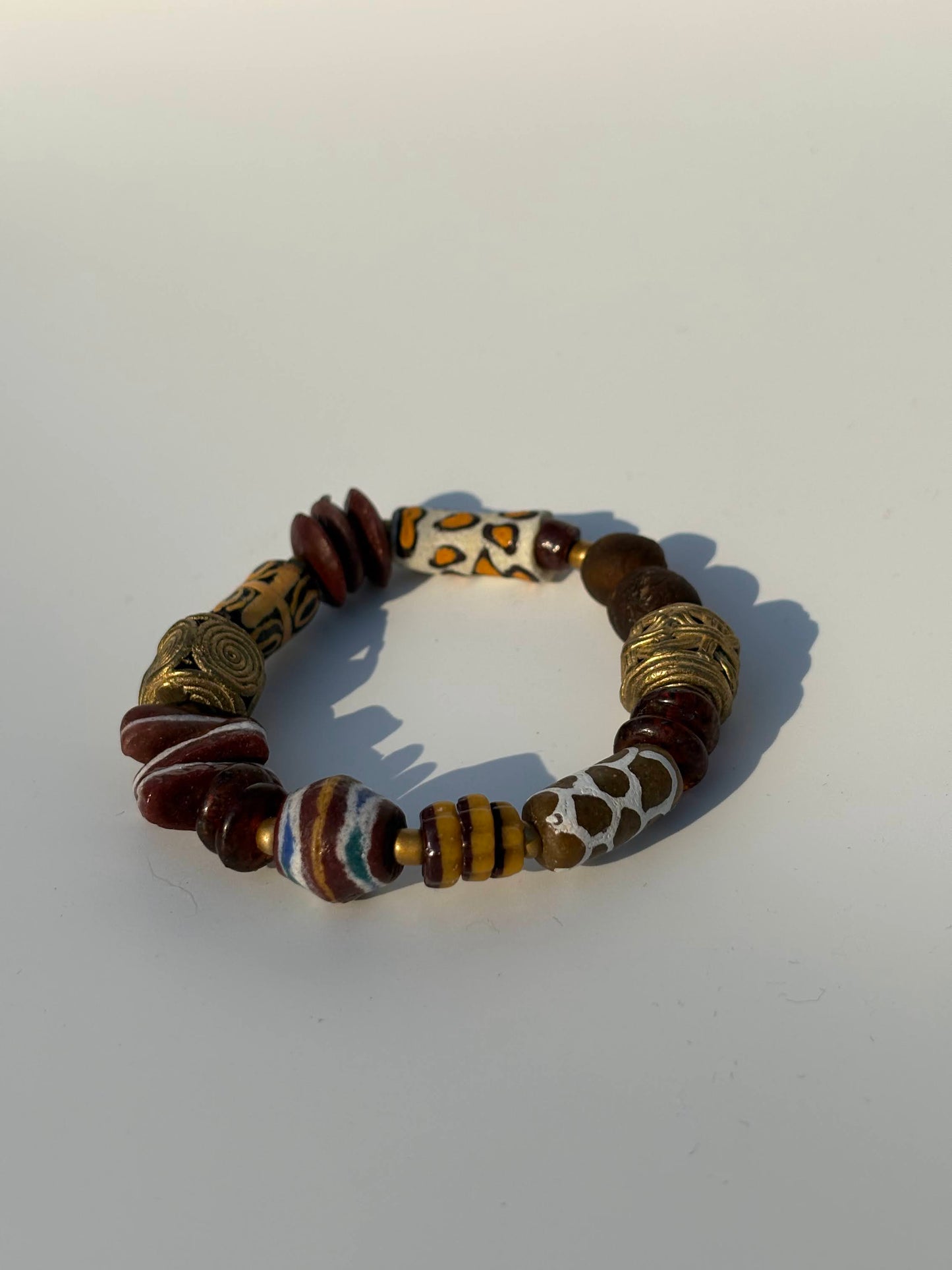 Recycled Glass and Brass Bead Bracelet - Vacation Edit