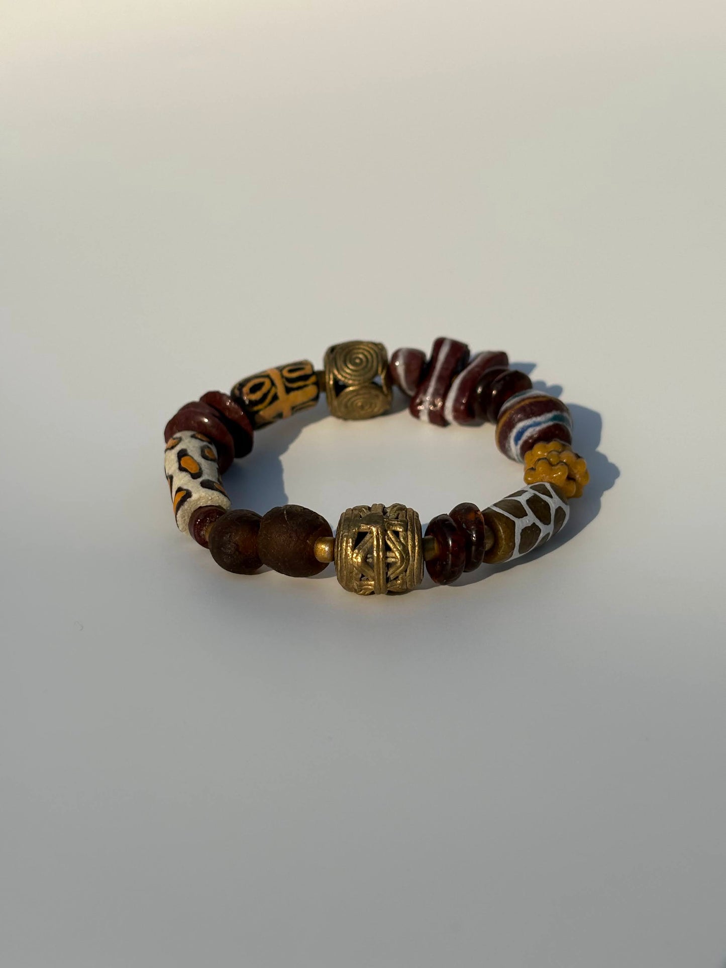Recycled Glass and Brass Bead Bracelet - Vacation Edit
