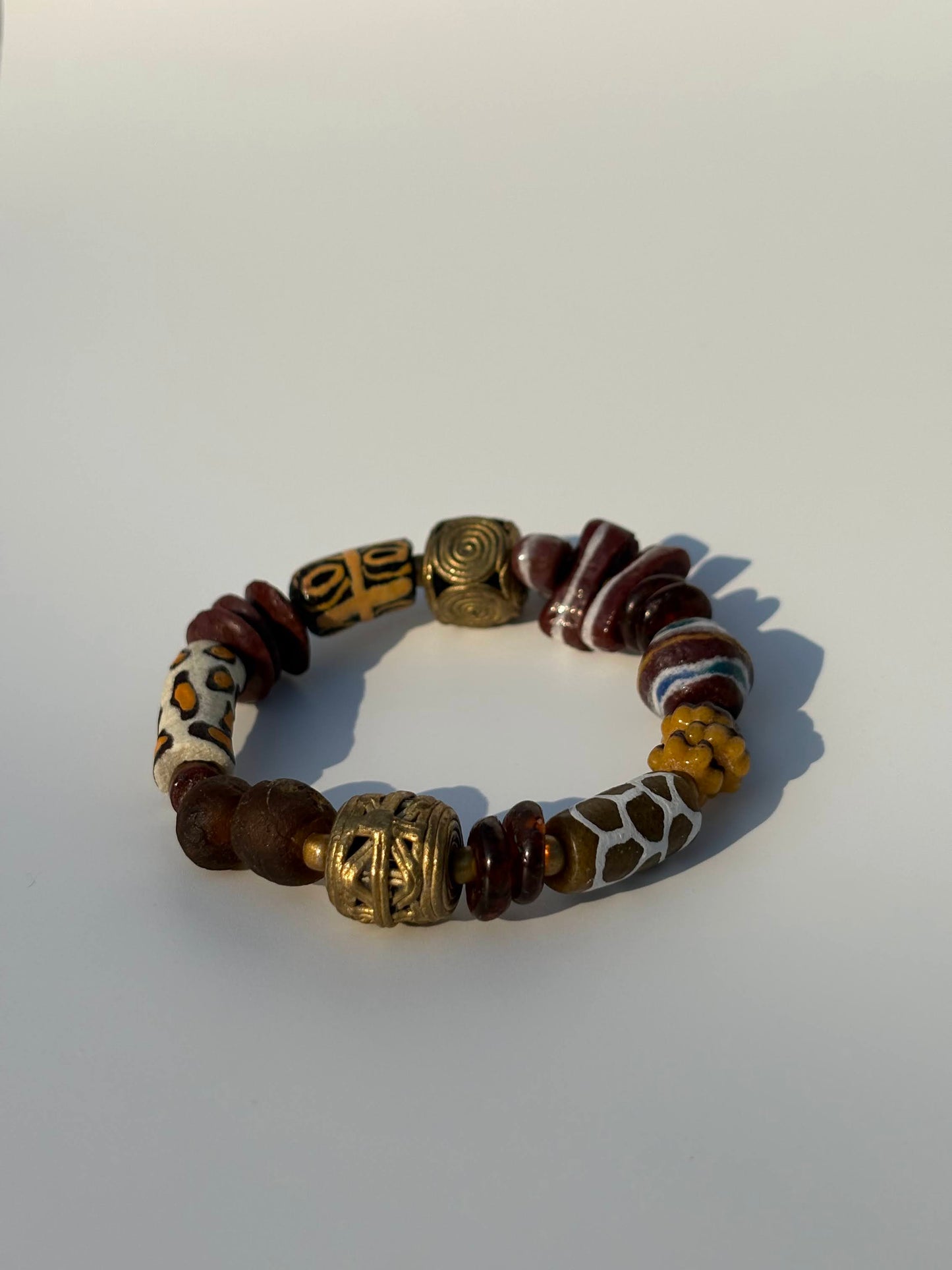 Recycled Glass and Brass Bead Bracelet - Vacation Edit