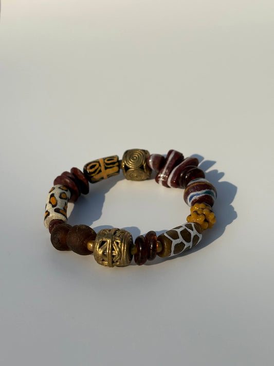 Recycled Glass and Brass Bead Bracelet - Vacation Edit