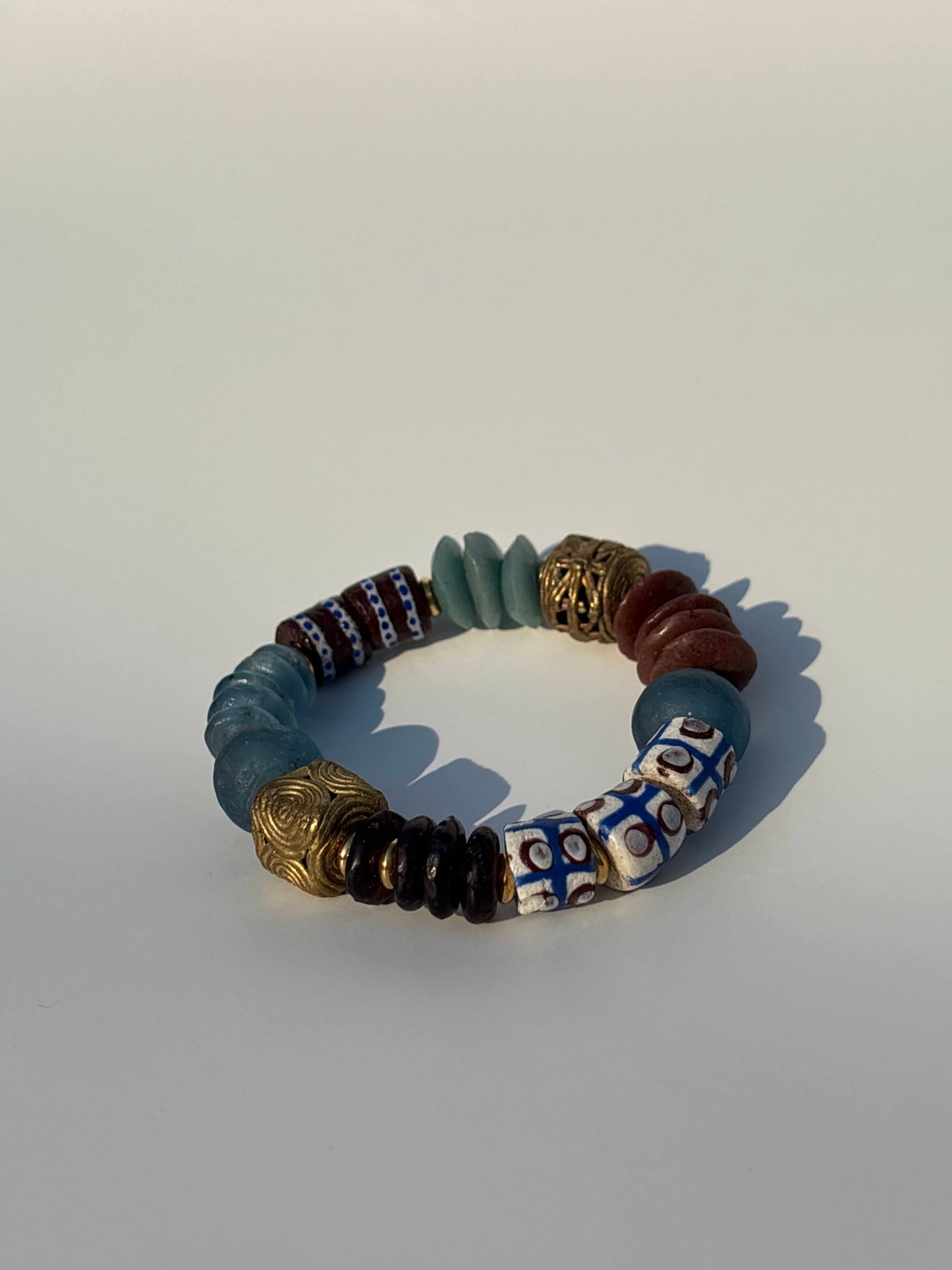Recycled Glass and Brass Bead Bracelet - Vacation Edit