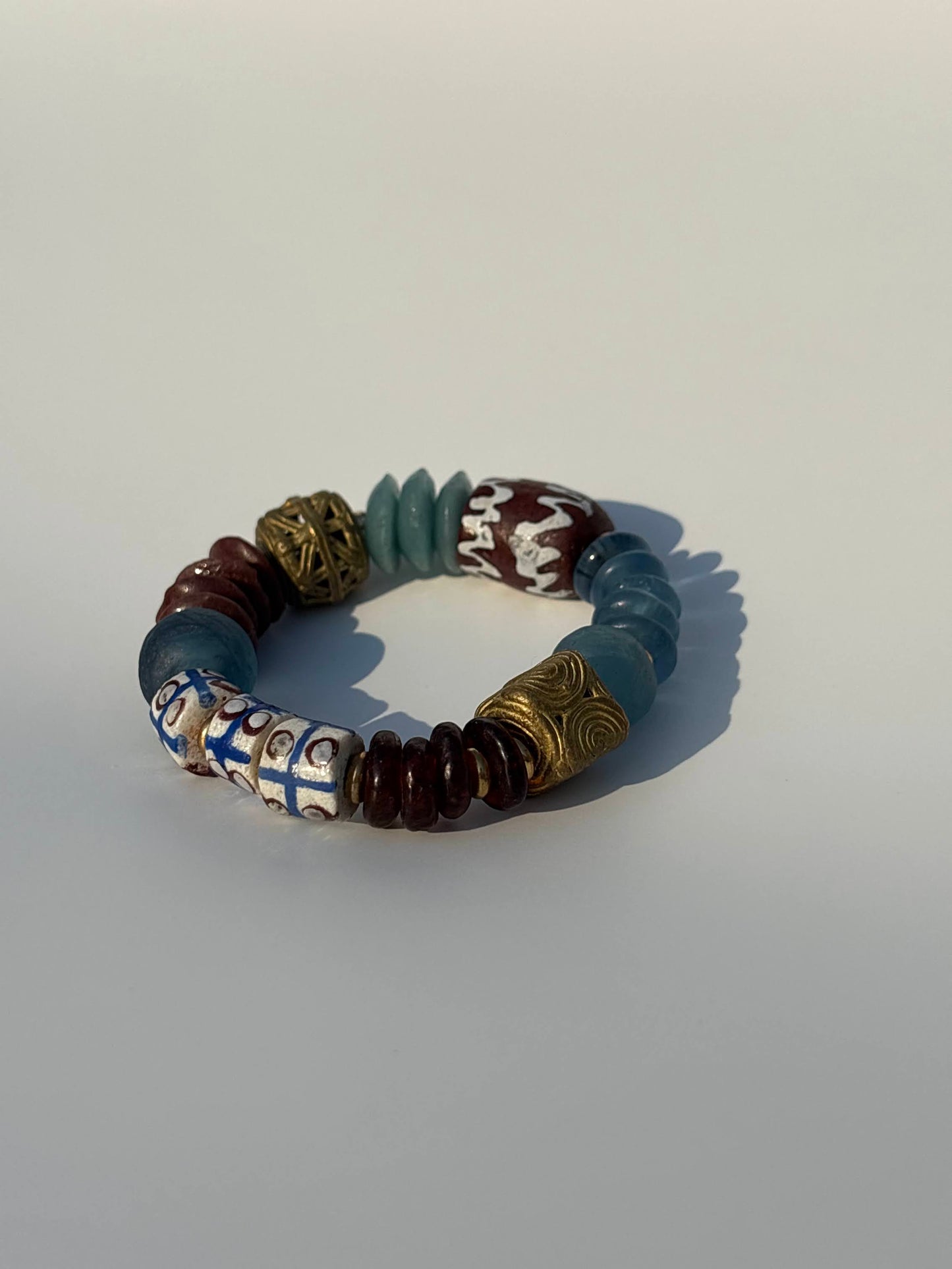Recycled Glass and Brass Bead Bracelet - Vacation Edit