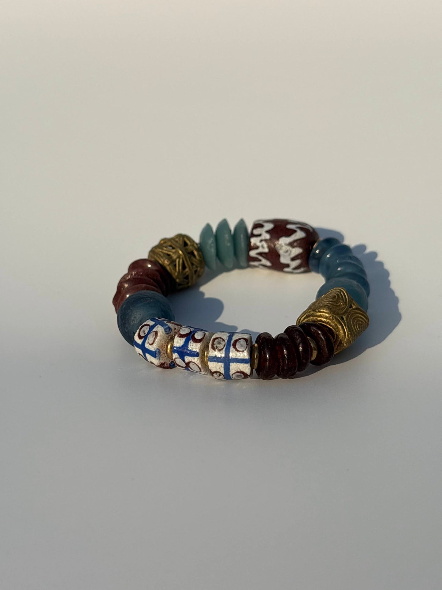 Recycled Glass and Brass Bead Bracelet - Vacation Edit