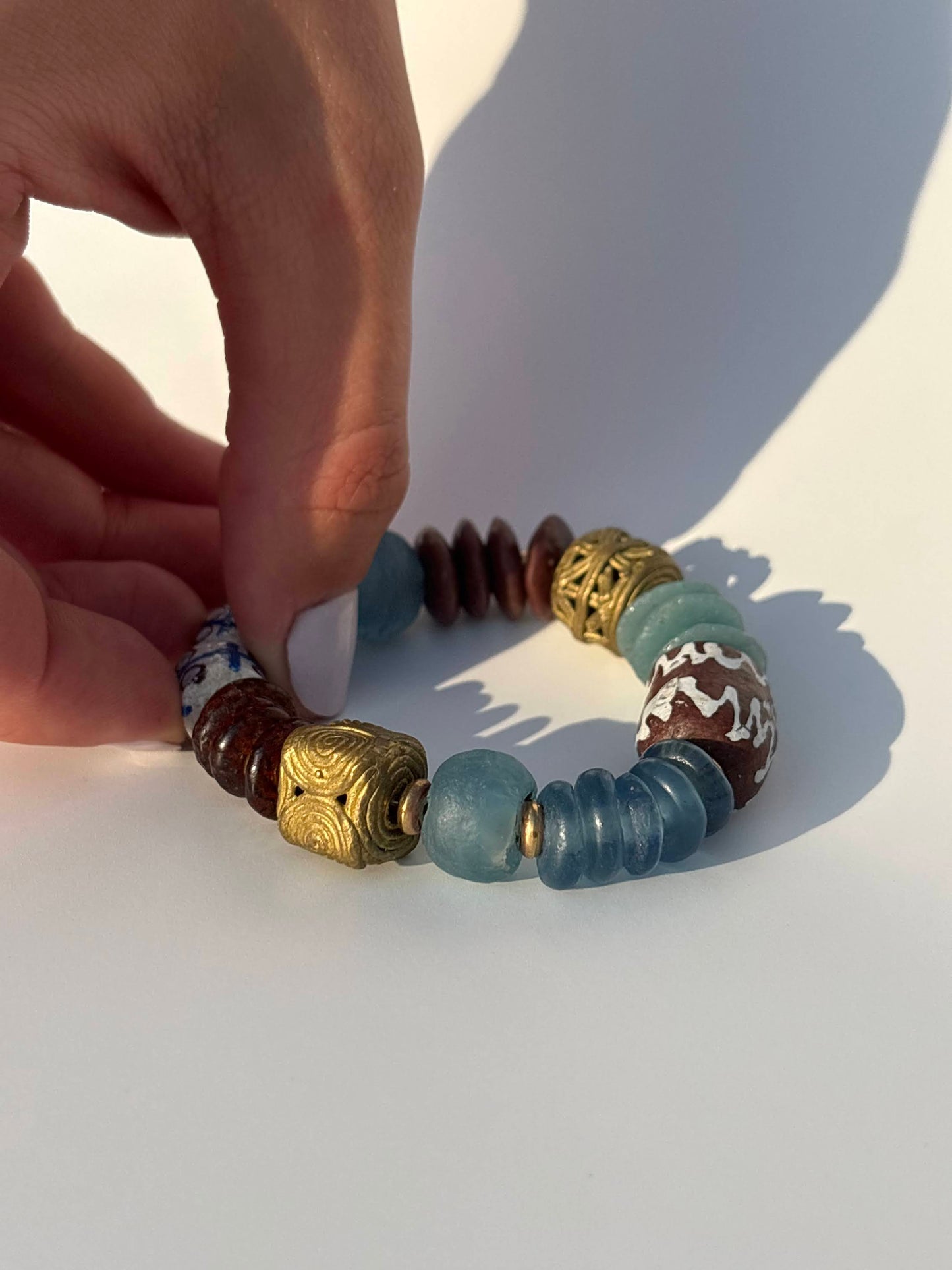 Recycled Glass and Brass Bead Bracelet - Vacation Edit