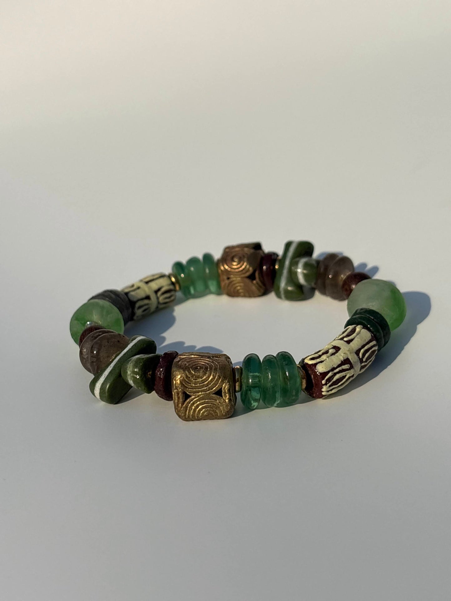 Recycled Glass and Brass Bead Bracelet - Vacation Edit