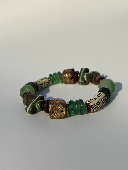 Recycled Glass and Brass Bead Bracelet - Vacation Edit