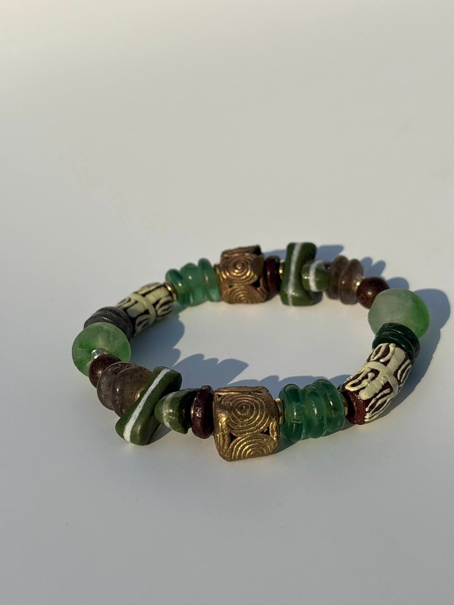 Recycled Glass and Brass Bead Bracelet - Vacation Edit