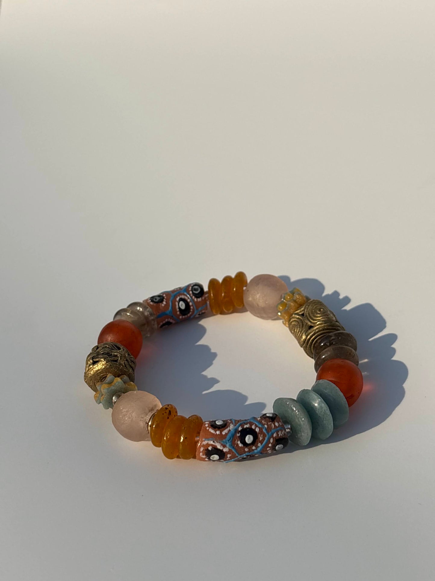 Recycled Glass and Brass Bead Bracelet - Vacation Edit