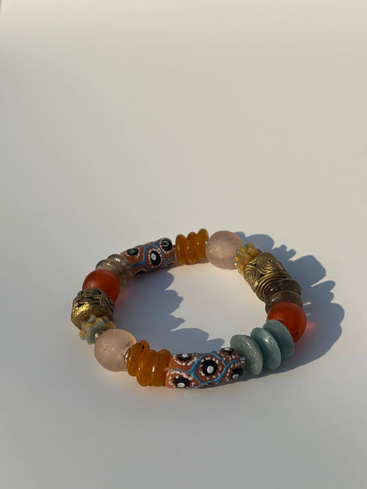 Recycled Glass and Brass Bead Bracelet - Vacation Edit
