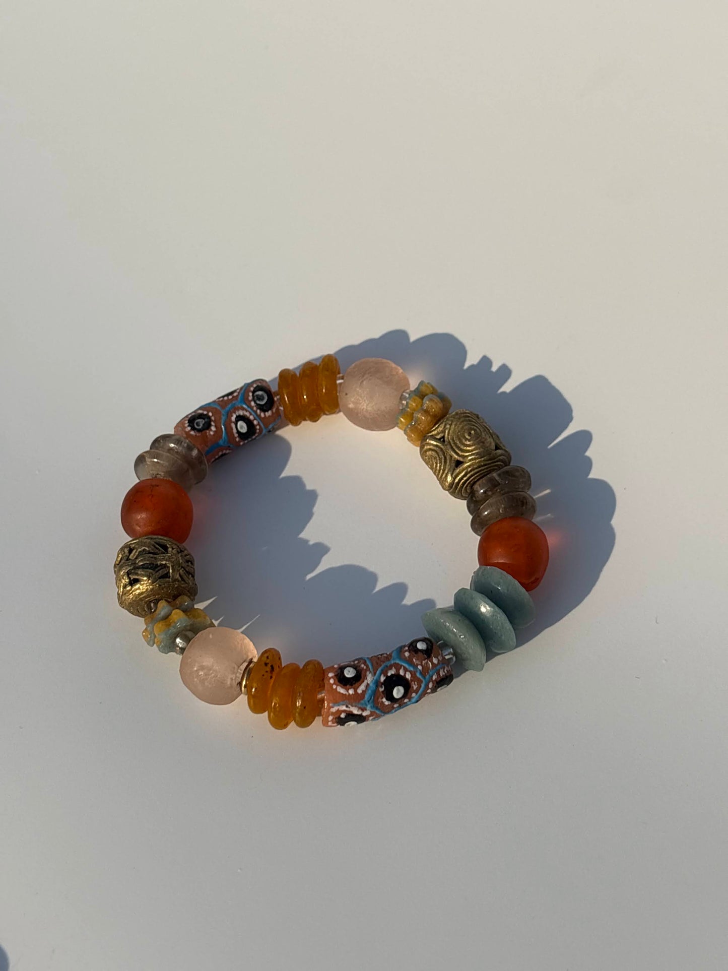 Recycled Glass and Brass Bead Bracelet - Vacation Edit