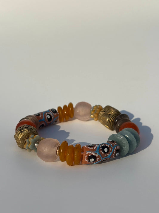 Recycled Glass and Brass Bead Bracelet - Vacation Edit