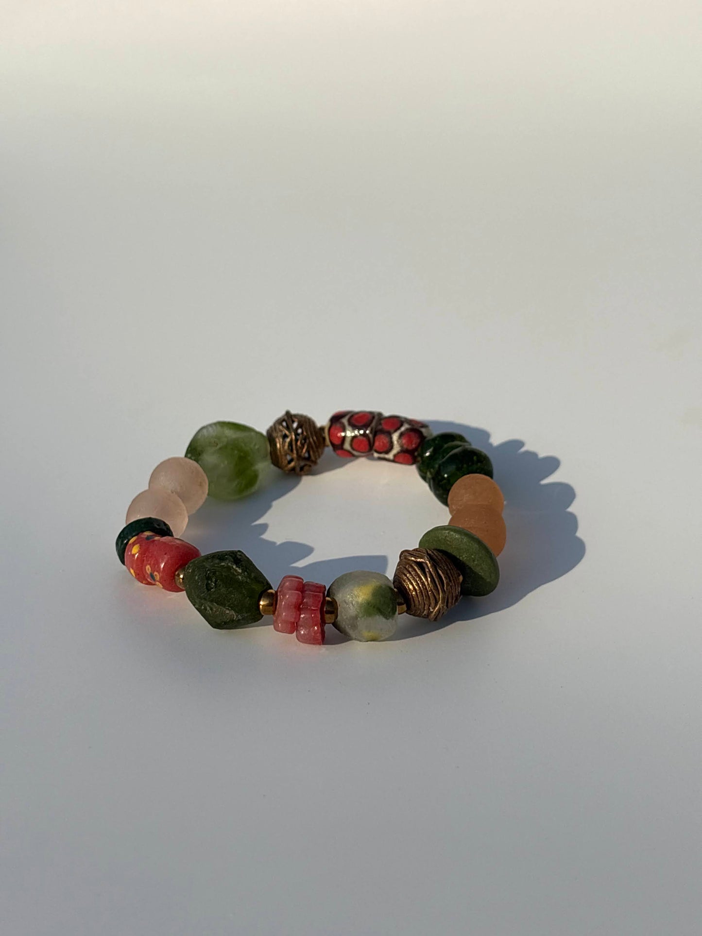Recycled Glass and Brass Bead Bracelet - Vacation Edit