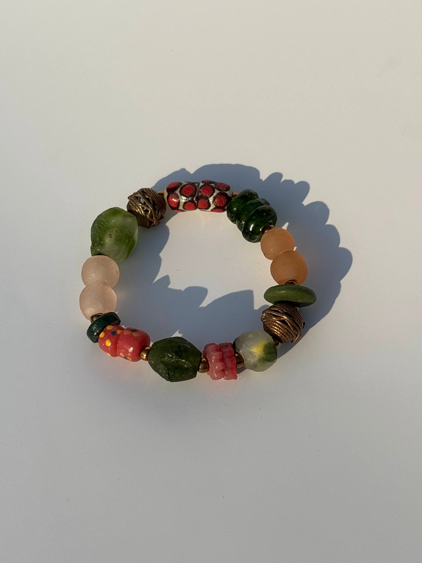 Recycled Glass and Brass Bead Bracelet - Vacation Edit