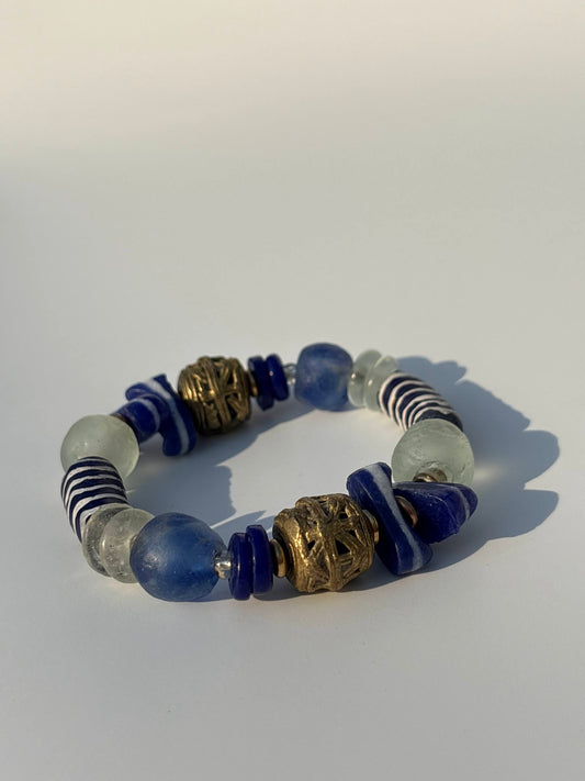 Recycled Glass and Brass Bead Bracelet - Vacation Edit