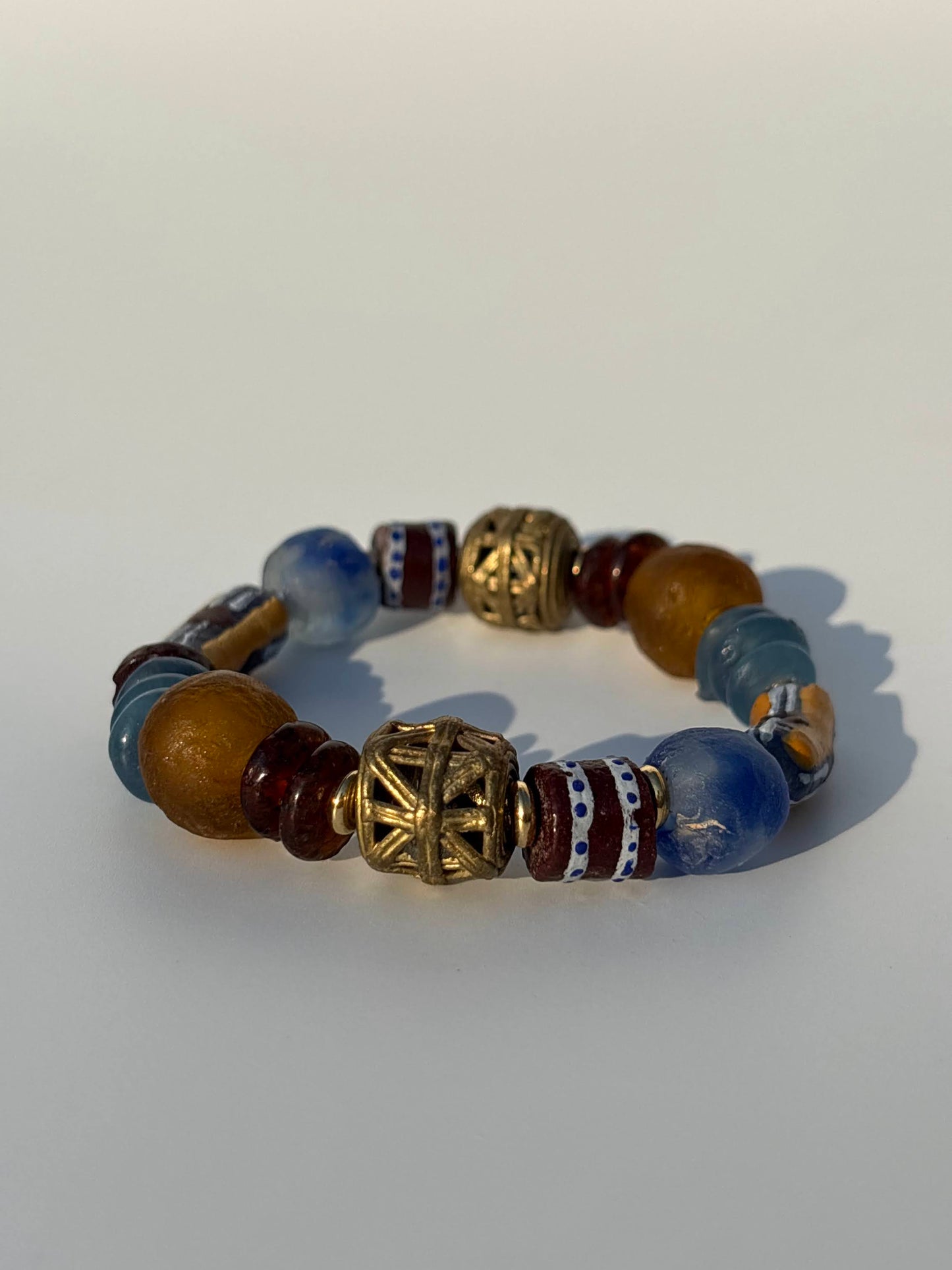 Recycled Glass and Brass Bead Bracelet - Vacation Edit