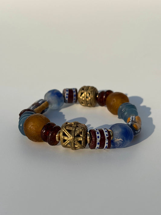 Recycled Glass and Brass Bead Bracelet - Vacation Edit