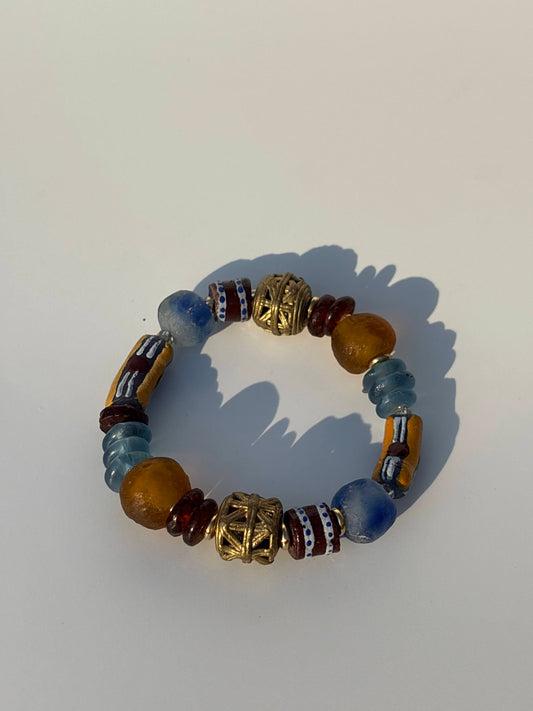 Recycled Glass and Brass Bead Bracelet - Vacation Edit