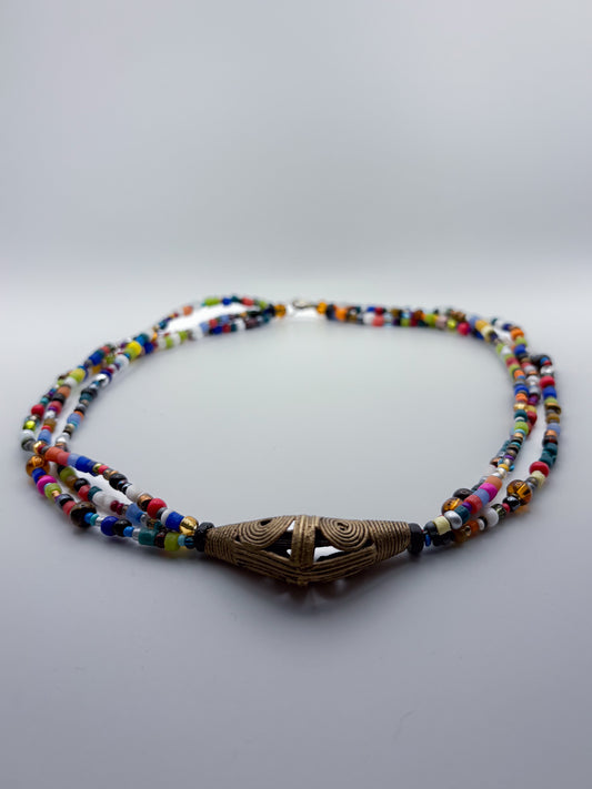 Brass and Seed Bead Charm Necklace