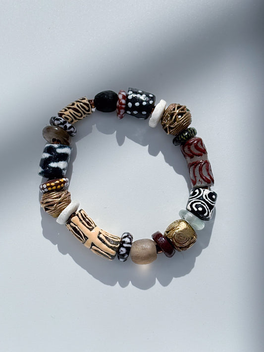 Hand Painted Bead and Brass Bracelet