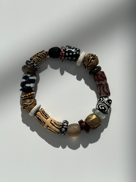 Hand Painted Bead and Brass Bracelet