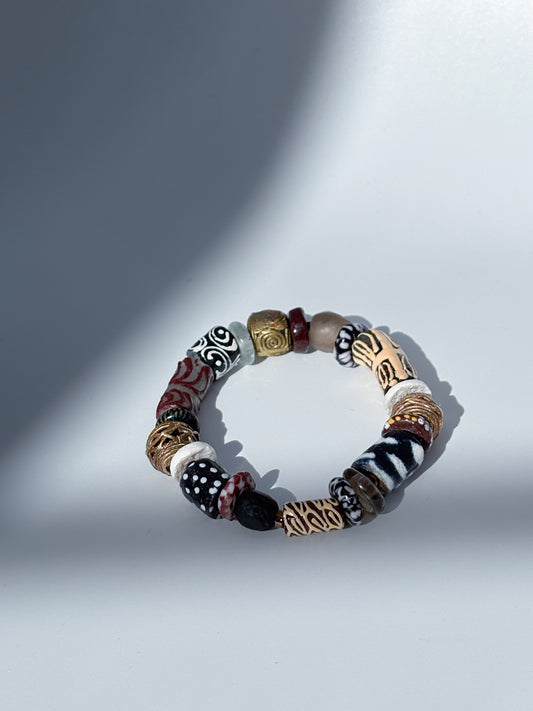 Hand Painted Bead and Brass Bracelet