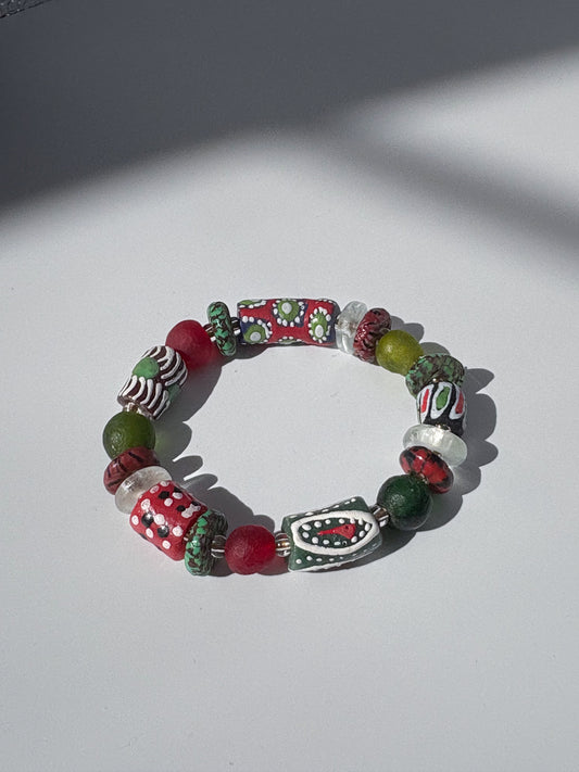 Hand Painted Glass Bead Bracelet