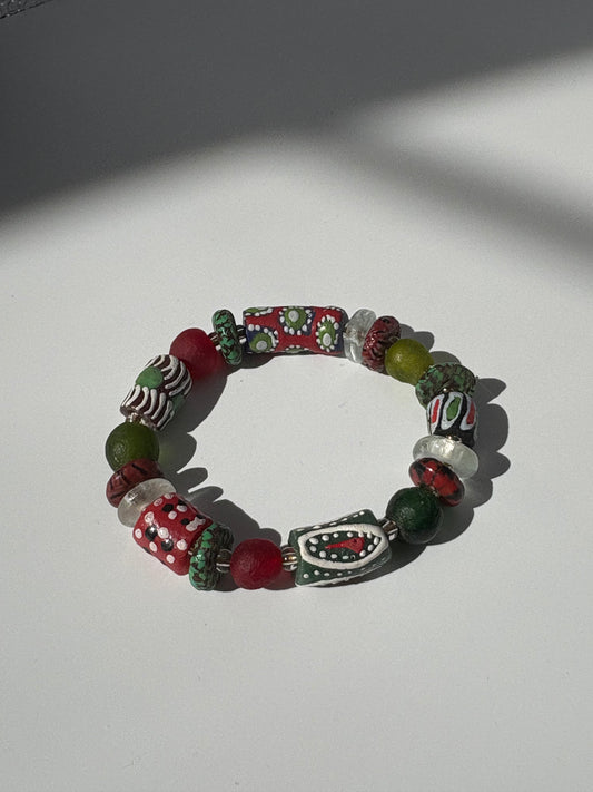 Hand Painted Glass Bead Bracelet