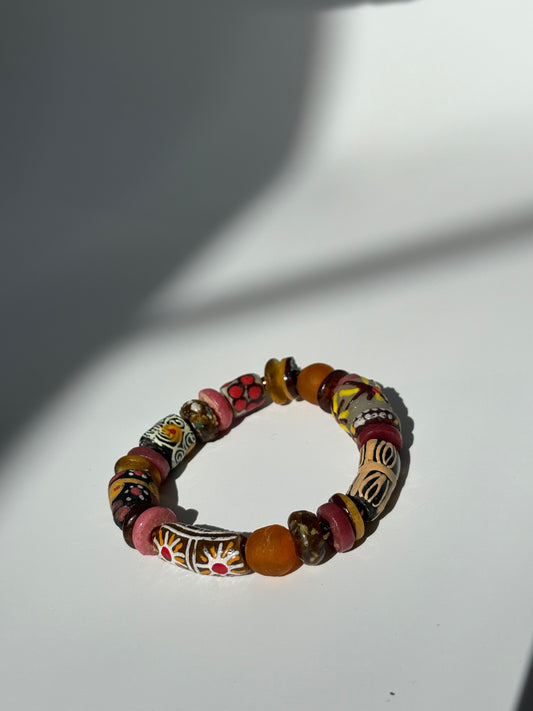 Hand Painted Glass Bead Bracelet