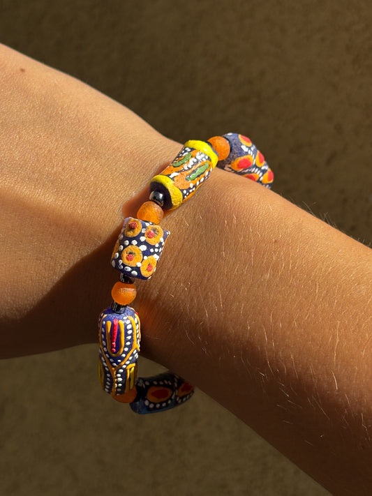 Hand Painted Glass Bead Bracelet