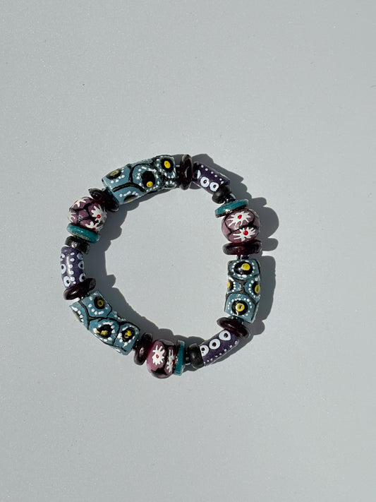 Hand Painted Glass Bead Bracelet