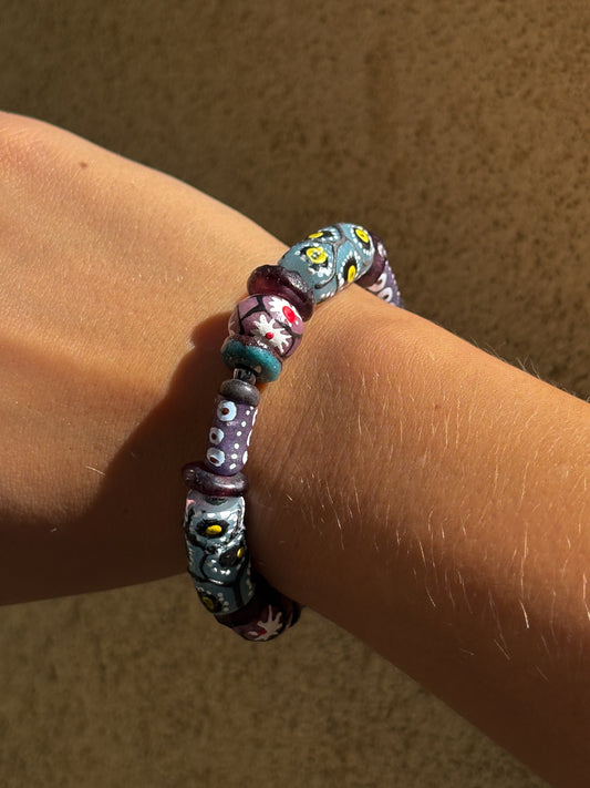Hand Painted Glass Bead Bracelet