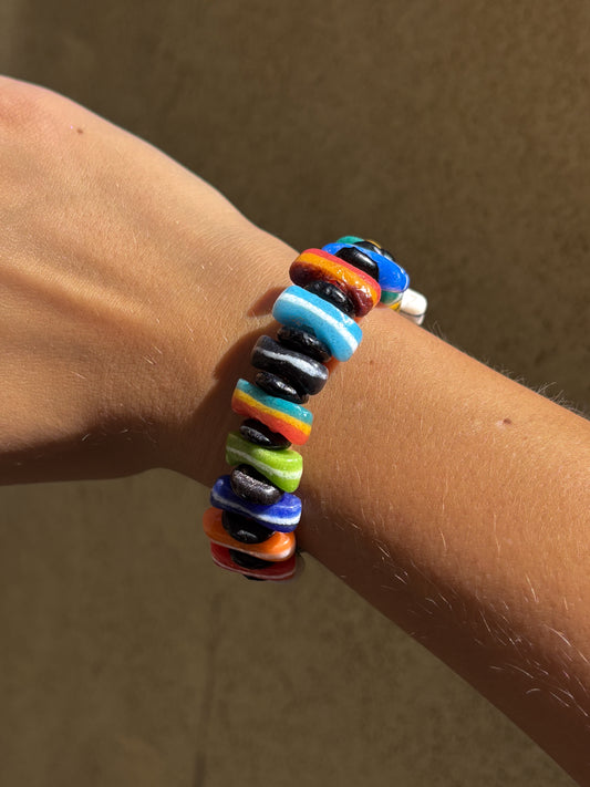 Hand Painted Glass Bead Bracelet