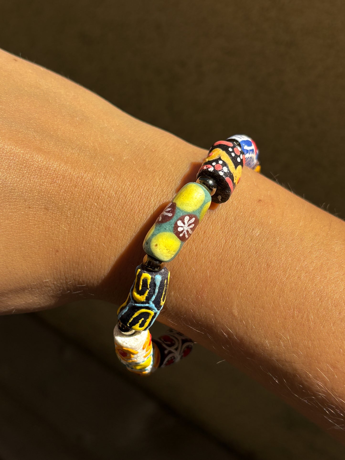 Hand Painted Glass Bead Bracelet