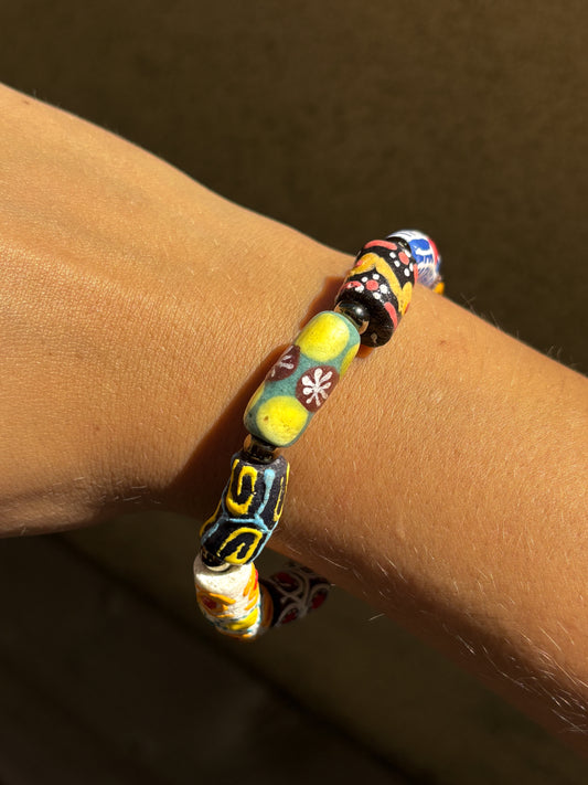 Hand Painted Glass Bead Bracelet