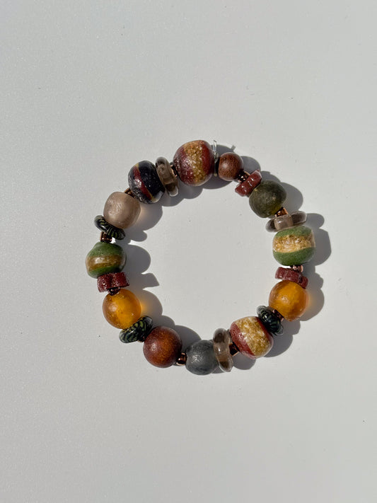 Hand Painted Glass Bead Bracelet