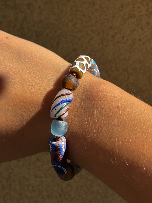 Hand Painted Glass Bead Bracelet