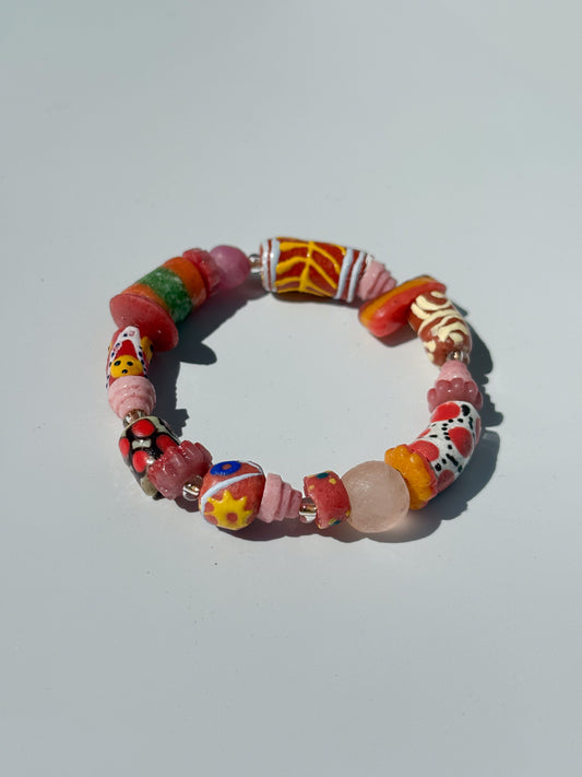 Hand Painted Glass Bead Bracelet