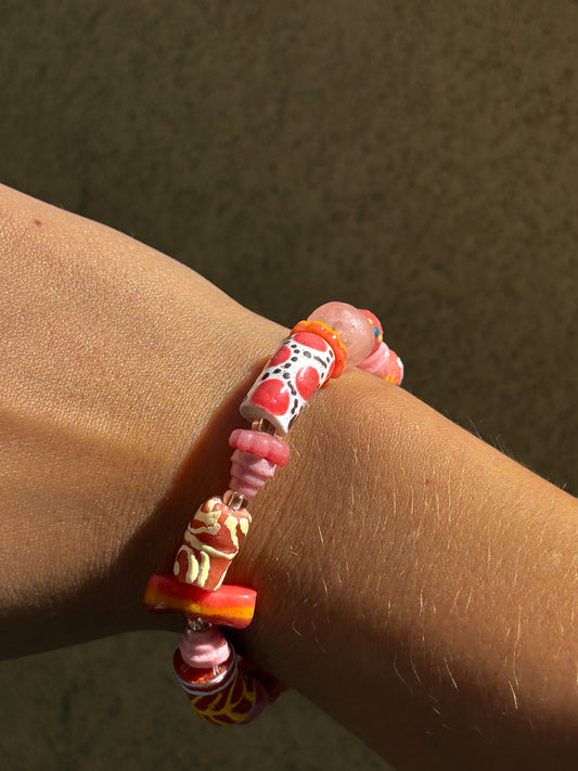 Hand Painted Glass Bead Bracelet