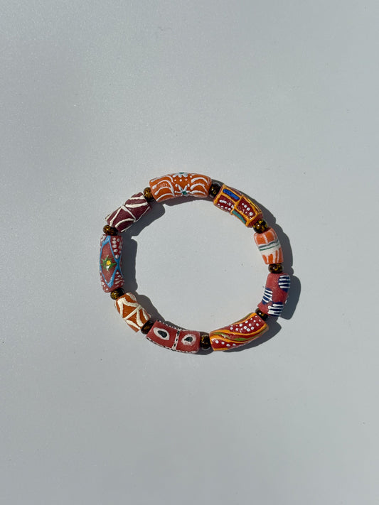 Hand Painted Glass Bead Bracelet