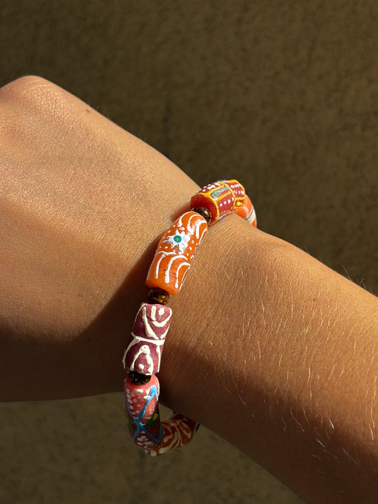 Hand Painted Glass Bead Bracelet