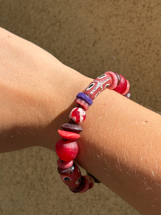 Hand Painted Glass Bead Bracelet