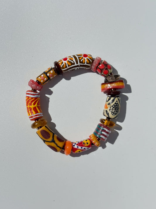 Hand Painted Glass Bead Bracelet