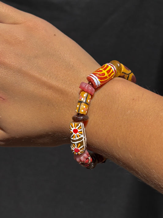 Hand Painted Glass Bead Bracelet