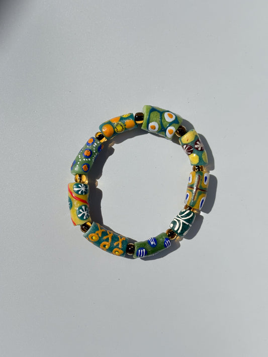 Hand Painted Glass Bead Bracelet