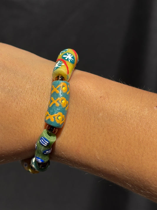 Hand Painted Glass Bead Bracelet
