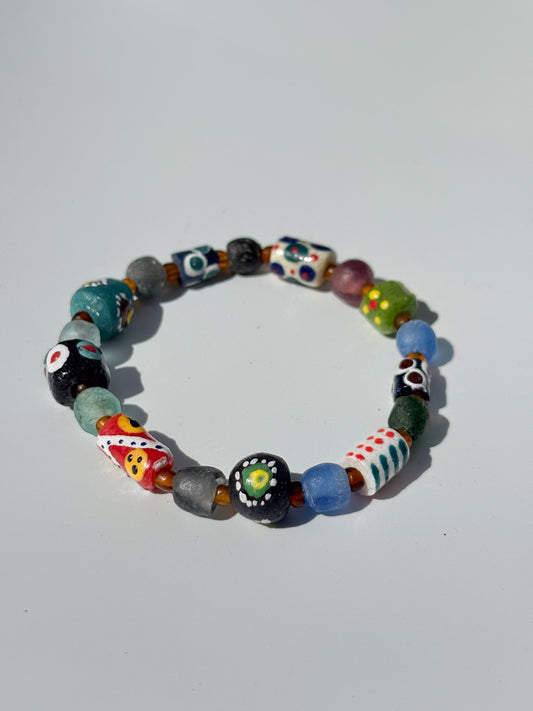 Hand Painted Glass Bead Bracelet