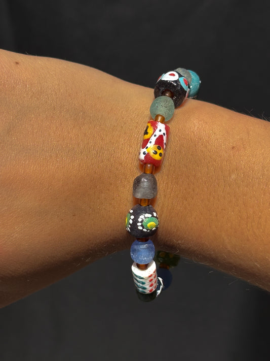 Hand Painted Glass Bead Bracelet